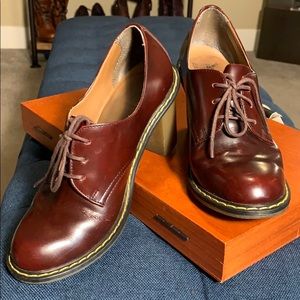 Dr Martens Burgundy leather chunky heel Oxfords